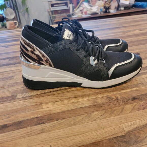 Michael Kors Liv Trainer Wedge Sneakers Black Gunmetal - Picture 7 of 16